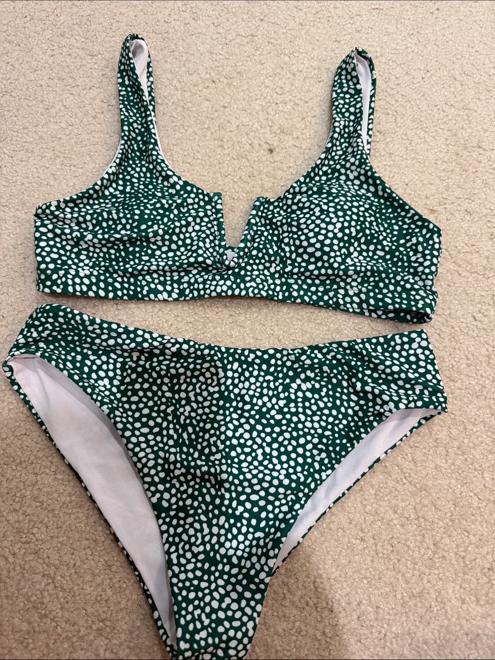 SHEIN Green and White Polka Dot Bikini Set